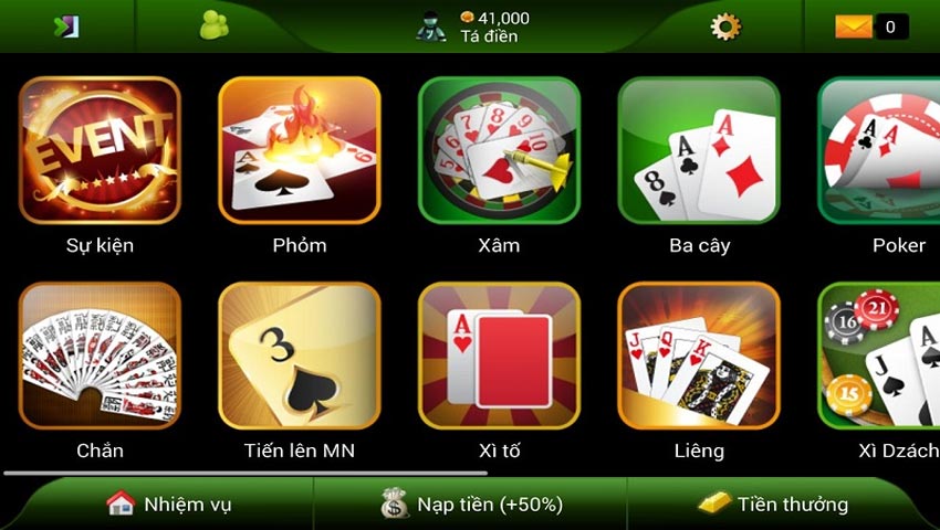 Game bài 3D đa dạng